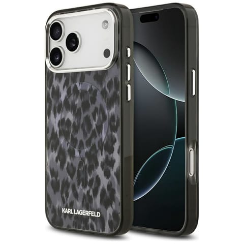 ⁨Etui Karl Lagerfeld IML Leopard Pattern  MagSafe do iPhone 17 Pro Max czarny⁩ w sklepie Wasserman.eu