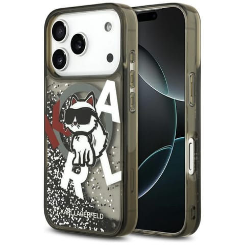 ⁨Etui Karl Lagerfeld Liquid Glitter       Choupette Logo MagSafe do iPhone 17 Pro czarny⁩ w sklepie Wasserman.eu