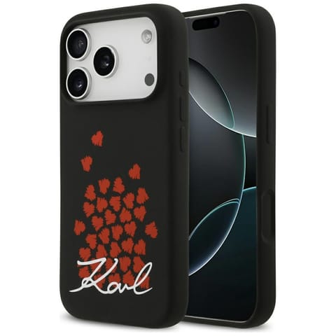 ⁨Etui Karl Lagerfeld Silicone Heart Sign  Logo MagSafe do iPhone 17 Pro czarny⁩ w sklepie Wasserman.eu