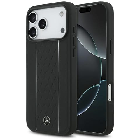 ⁨Etui Mercedes Leather Star Pattern       Stripes MagSafe do iPhone 17 Pro Max czarny⁩ w sklepie Wasserman.eu