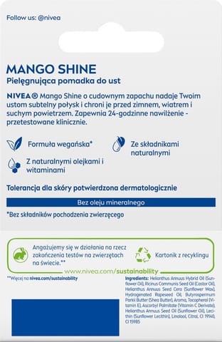 ⁨NIVEA Lip Care Ochronna pomadka do ust - Hydro Mango Shine 4.8 g⁩ w sklepie Wasserman.eu