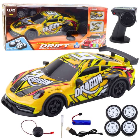 ⁨Auto Sportowe Zdalnie Sterowane RC Podświetlana Karoseria Drift Żółty⁩ w sklepie Wasserman.eu