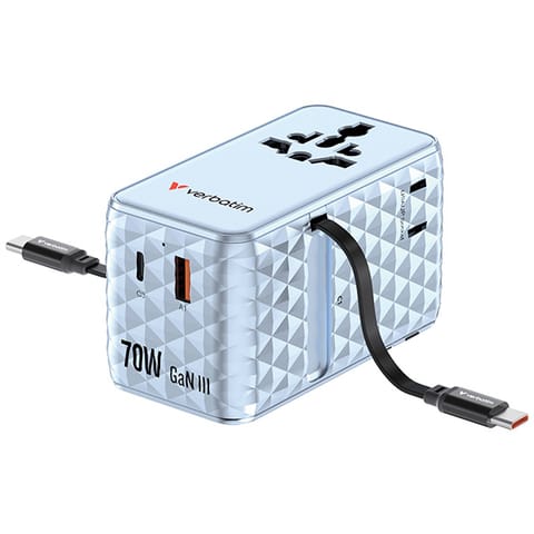 ⁨Verbatim, 1x USB-C, 1X USB-A + 2x zintegrowane kable USB-C, niebieska, 70 W⁩ w sklepie Wasserman.eu