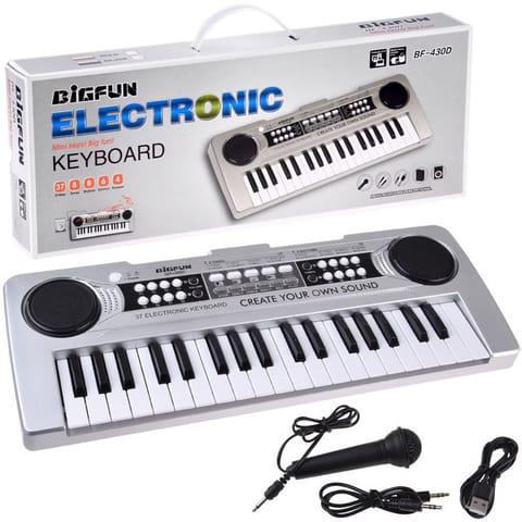 ⁨Organy mini KEYBOARD 37-klawiszy + mikrofon SREBRNY IN0183⁩ w sklepie Wasserman.eu