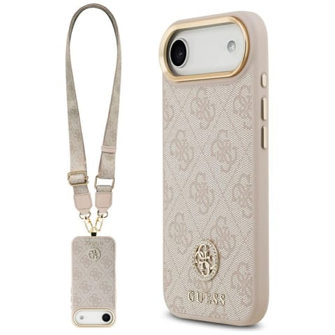 ⁨Etui Guess 4G Strass Logo & Big Strap    Metal Buttons MagSafe do iPhone Air różowy⁩ w sklepie Wasserman.eu