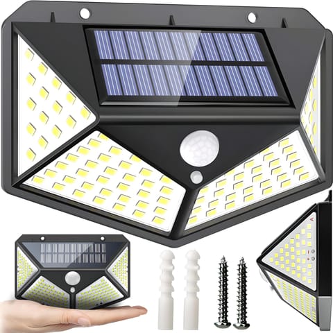 ⁨Lampa solarna ogrodowa zewnętrzna z czujnikami ruchu zmierzchu 100 LED⁩ w sklepie Wasserman.eu