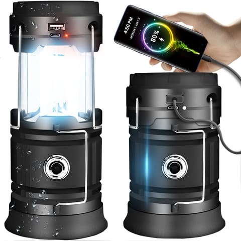 ⁨Lampa akumulatorowa turystyczna solarna z powerbankiem składana 6 LED⁩ w sklepie Wasserman.eu