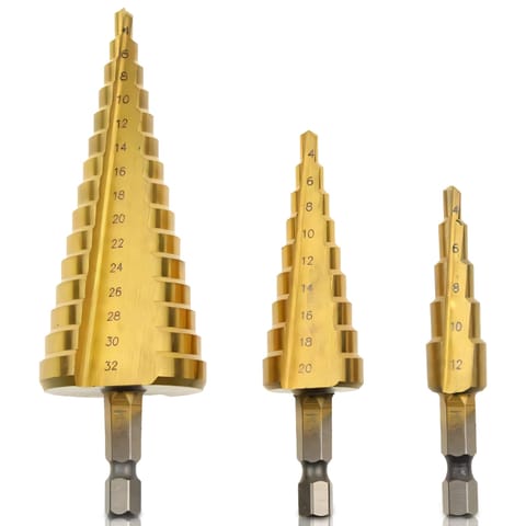 ⁨Wiertła stożkowe stopniowe do metalu 4-12/4-20/4-32 mm STAL - 3 szt.⁩ w sklepie Wasserman.eu
