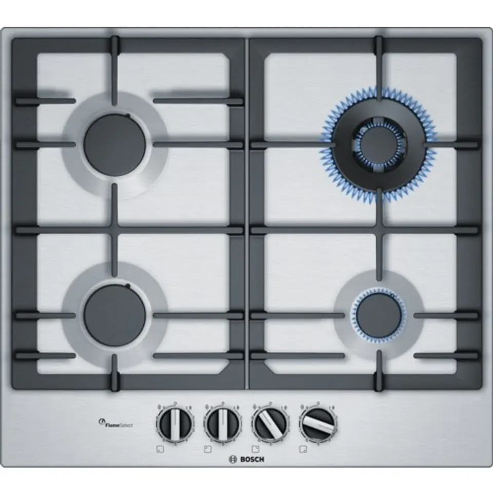 ⁨Bosch Serie 6 PCH6A5B90 hob Black, Stainless steel Built-in Gas 4 zone(s)⁩ at Wasserman.eu