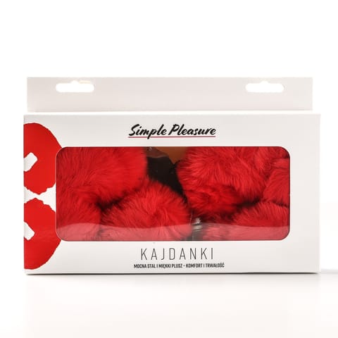 ⁨Kajdanki Erotyczne Metalowe Z Futerkiem Czerwone⁩ w sklepie Wasserman.eu