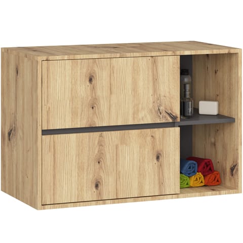 ⁨SZAFKA ŁAZIENKOWA POD UMYWALKĘ VAMI W90 2SZ 2P PK DĄB ARTISAN / GRAFIT SZARY⁩ w sklepie Wasserman.eu