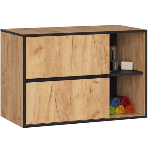 ⁨SZAFKA ŁAZIENKOWA POD UMYWALKĘ VAMI W90 2SZ 2P PK DĄB CRAFT / CZARNY⁩ w sklepie Wasserman.eu