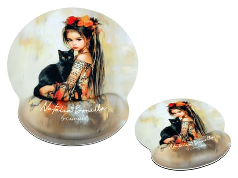 ⁨Podkładka pod mysz komputerową z poduszką na nadgarstek - N. Bonilla, Kocie opowieści Luny (CARMANI)⁩ w sklepie Wasserman.eu