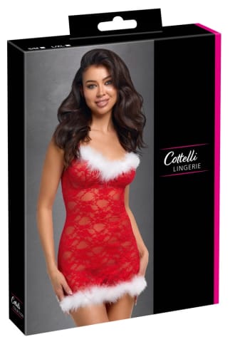 Cottelli LINGERIE X-Mas Chemise S/M z czerwonej koronki i piorkami w sklepie Wasserman.eu