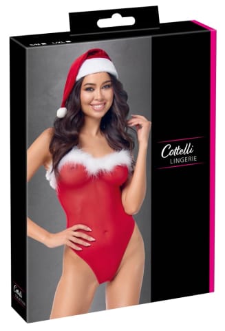 Cottelli Lingerie X-Mas Body z Czapeczką S/M - Czerwony Komplet Świąteczny w sklepie Wasserman.eu