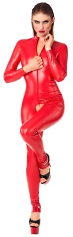 ⁨Noir Handmade Jumpsuit Powerwetlook Czerwony S z Długim Zamkiem⁩ w sklepie Wasserman.eu