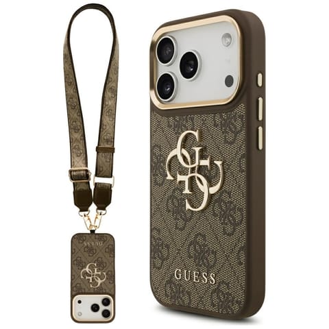 ⁨Etui Guess 4G Big 4G Classic Logo BigStrap Metal Buttons do iPhone 17 Pro brązowy⁩ w sklepie Wasserman.eu