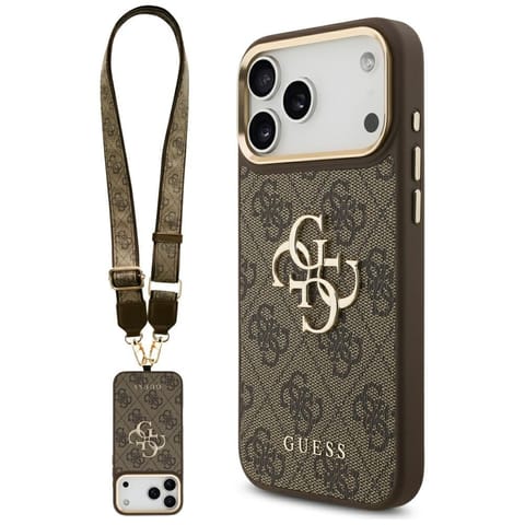 ⁨Etui Guess 4G Big 4G Classic Logo BigStrap Metal Buttons do iPhone 17 Pro Max brązowy⁩ w sklepie Wasserman.eu