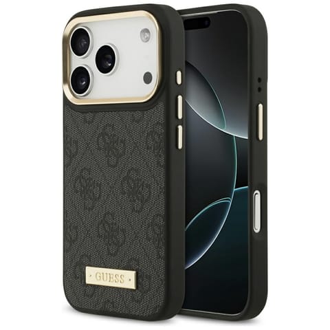 ⁨Etui Guess 4G Logo Plate MagSafe do iPhone 17 Pro czarny⁩ w sklepie Wasserman.eu