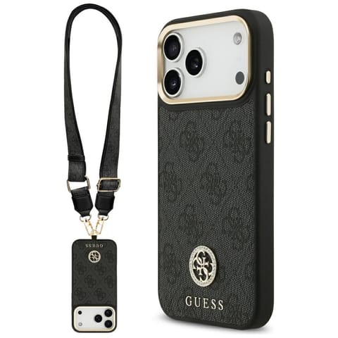 ⁨Etui Guess 4G Srtass Logo & Big Strap    Metal Buttons MagSafe do iPhone 17 Pro Max czarny⁩ w sklepie Wasserman.eu
