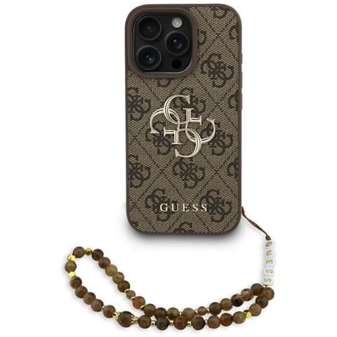 ⁨Etui Guess 4G Strap 4G Classic Logo do   iPhone 16 Pro Max brązowy⁩ w sklepie Wasserman.eu