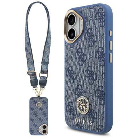 ⁨Etui Guess 4G Strass Logo & Big Strap    Metal Buttons MagSafe do iPhone 17 niebieski⁩ w sklepie Wasserman.eu