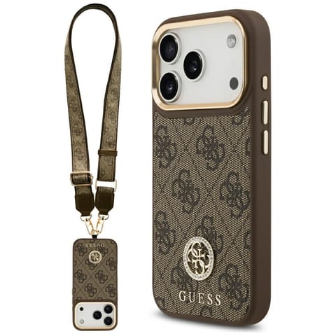⁨Etui Guess 4G Strass Logo & Big Strap    Metal Buttons MagSafe do iPhone 17 Pro brązowy⁩ w sklepie Wasserman.eu