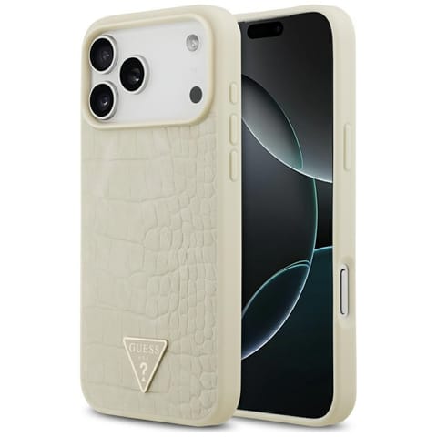 ⁨Etui Guess Croco Triangle Logo MagSafe   do iPhone 17 Pro Max złoty⁩ w sklepie Wasserman.eu