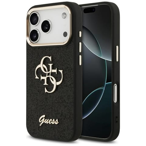 ⁨Etui Guess Fixed Glitter Big 4G Metal    Frame do iPhone 17 Pro czarny⁩ w sklepie Wasserman.eu