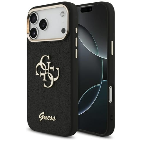 ⁨Etui Guess Fixed Glitter Big 4G Metal    Frame do iPhone 17 Pro Max czarny⁩ w sklepie Wasserman.eu