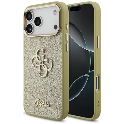 ⁨Etui Guess Fixed Glitter Big 4G Metal    Frame do iPhone 17 Pro Max złoty⁩ w sklepie Wasserman.eu