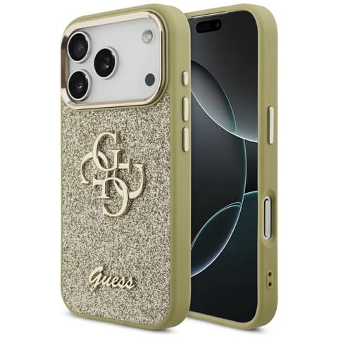 ⁨Etui Guess Fixed Glitter Big 4G Metal    Frame do iPhone 17 Pro złoty⁩ w sklepie Wasserman.eu