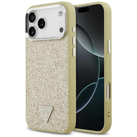 ⁨Etui Guess Glitter Triangle Logo MagSafe do iPhone 17 Pro Max złoty⁩ w sklepie Wasserman.eu