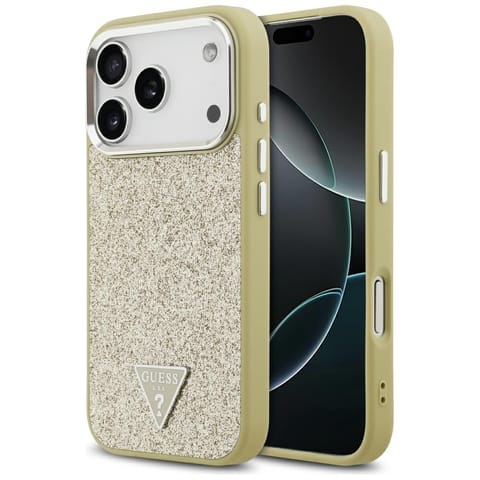 ⁨Etui Guess Glitter Triangle Logo MagSafe do iPhone 17 Pro złoty⁩ w sklepie Wasserman.eu