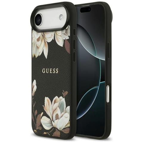 ⁨Etui Guess Grained Flowers Classic Logo  MagSafe do iPhone Air czarny⁩ w sklepie Wasserman.eu