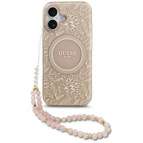 ⁨Etui Guess IML Flowers Electro Pearl     Strap MagSafe do iPhone 17 różowy⁩ w sklepie Wasserman.eu