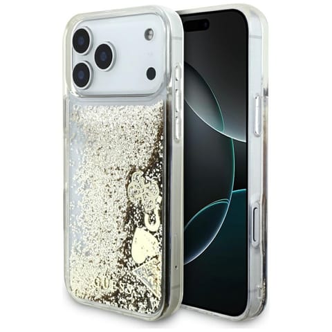 ⁨Etui Guess Liq. Glitter 4 Charms doiPhone 17 Pro Max złoty⁩ w sklepie Wasserman.eu