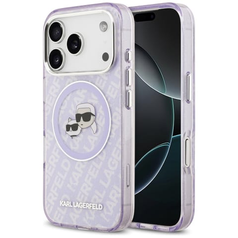 ⁨Etui Karl Lagerfeld IML Glitter Karl &   Choupette Heads Logo MagSafe do iPhone 17 Pro Max fioletowy⁩ w sklepie Wasserman.eu
