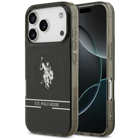 ⁨Etui US Polo DH and Bottom Stripe Logo   MagSafe do iPhone 17 Pro czarny⁩ w sklepie Wasserman.eu