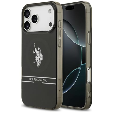 ⁨Etui US Polo DH and Bottom Stripe Logo   MagSafe do iPhone 17 Pro Max czarny⁩ w sklepie Wasserman.eu