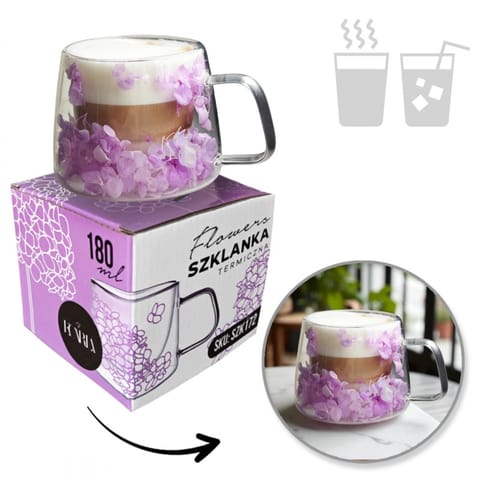 ⁨Szklanka termiczna z hortensją w środku fiolet 180 ml 1szt SZK172⁩ w sklepie Wasserman.eu