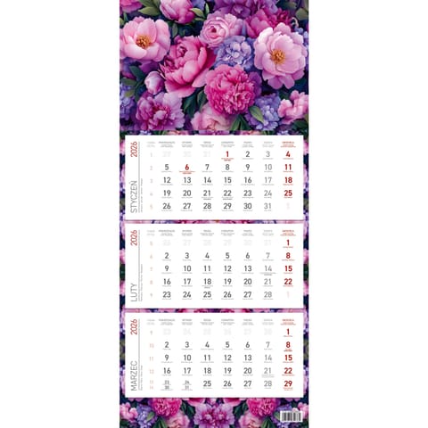 ⁨Kalendarz trójdzielny ekonomiczny KWIATY 2026 KS045B Wokół Nas⁩ w sklepie Wasserman.eu