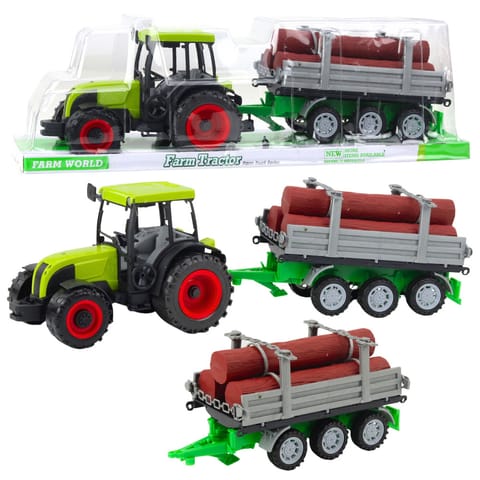 ⁨Traktor Rolniczy Farmerski Z Przyczepą Do Drewna Kłody Zielony 47cm⁩ w sklepie Wasserman.eu