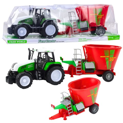 ⁨Traktor Rolniczy Farmerski Z Przyczepą Mieszalnik Paszy Zielony 50cm⁩ w sklepie Wasserman.eu