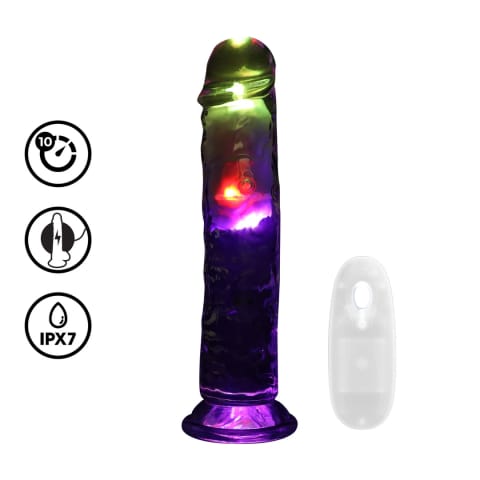 ⁨RealRock LED Wibrujący Model Prosty 20 cm Transparentny z Przyssawką⁩ w sklepie Wasserman.eu
