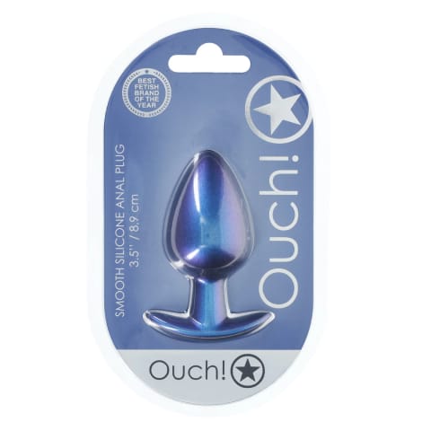 ⁨Ouch! Smooth Silicone Plug Large 8,9 cm Metaliczny Niebieski⁩ w sklepie Wasserman.eu