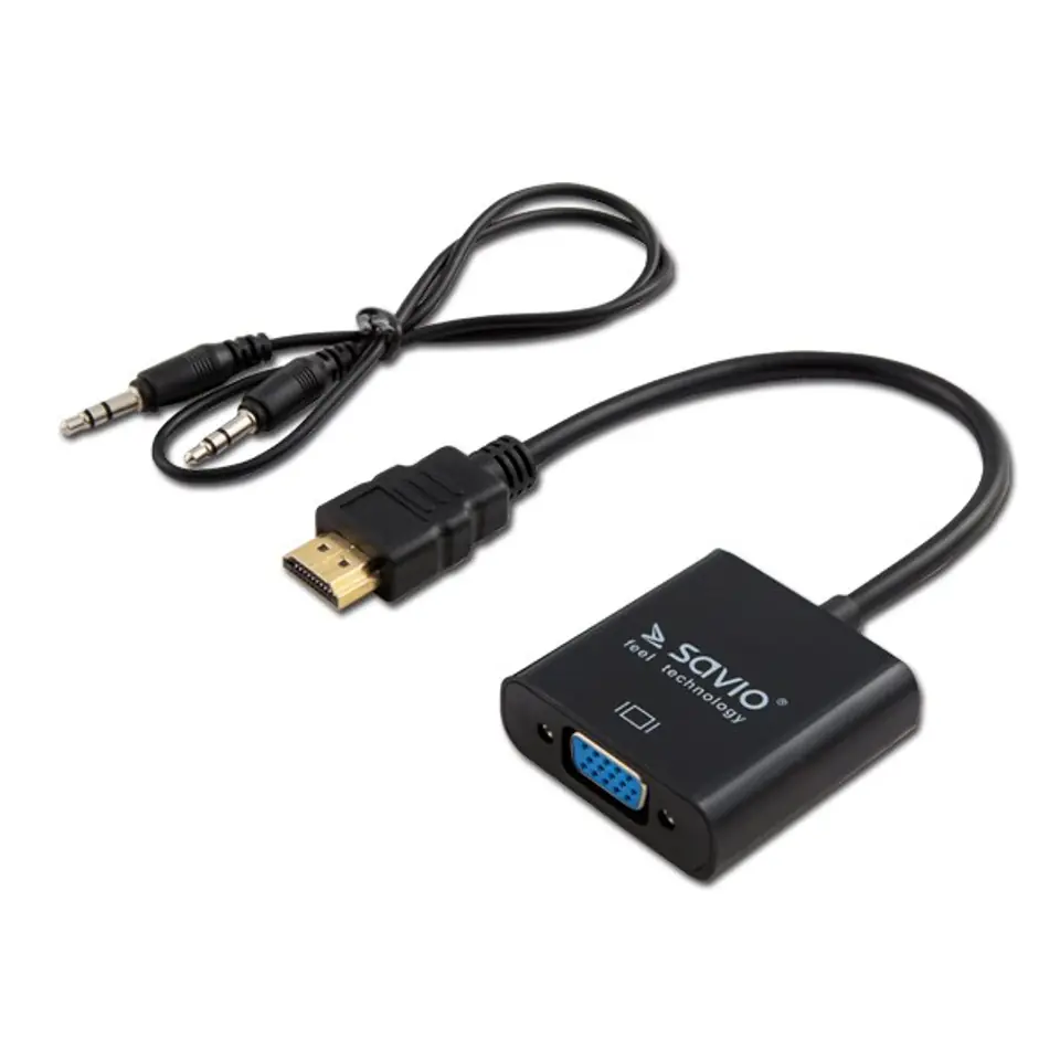 ⁨Adapter SAVIO CL-23/B (HDMI M - D-Sub (VGA) F; 0,20m; kolor czarny)⁩ w sklepie Wasserman.eu