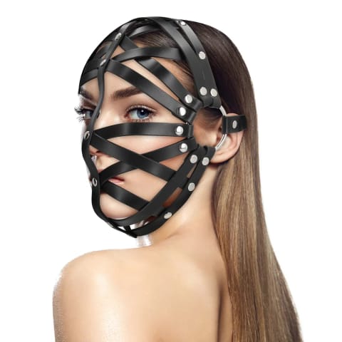 ⁨Ouch! Cage Mask Black - Regulowana maska z ekoskory, unisex⁩ w sklepie Wasserman.eu