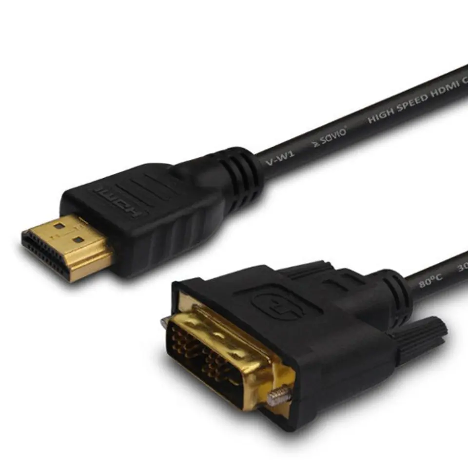 ⁨Kabel SAVIO cl-139 (HDMI M - DVI-D M; 1,8m; kolor czarny)⁩ w sklepie Wasserman.eu