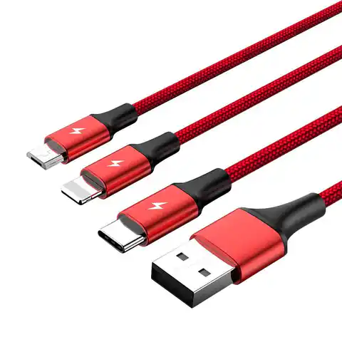 ⁨UNITEK C4049RD USB cable 1.2 m USB A USB C/Micro-USB B/Lightning Red⁩ at Wasserman.eu